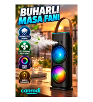 Çift Pervaneli Buharlı Masa Fanı – Şarjlı, 3 Hız Ayarlı ve RGB Işıklı