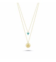 Altın Cemre Kolye 14K Papatyalı Firuze Taşlı (Çok Renkli)