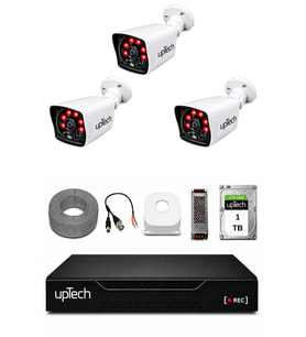 UPTECH 3 Kameralı Güvenlik Kamera Seti 2MP 1080P Full HD 6 Atom LED Gece Görüşlü 1 TB HDD 5525