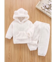 Unisex Peluş Çocuk Alt Üst Welsoft Takım-Beyaz