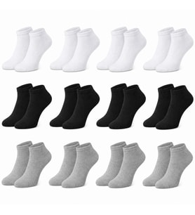 Erkek Bambu Patik Çorap 12'li Paket, Siyah Beyaz Gri, Nefes Alan Nem Emici Yumuşak Günlük Spor Bilek