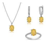 Silveranka 925 Ayar Gümüş Minimal Sitrin Oval Taşlı Takı Seti