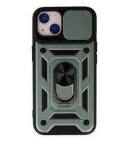 iPhone 14 Kılıf Pars Lens Yüzüklü Silikon - Yeşil