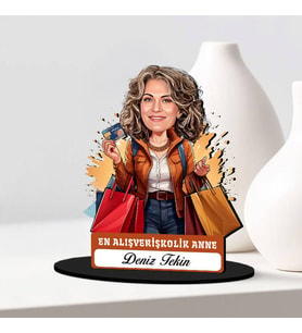 Anneye Hediye Alışveriş Delisi Anne Karikatürlü Biblo