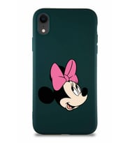 Apple iPhone XR Soft Premier Kapak Minnie Mouse-A Tasarımlı Silikon Kılıf - Yeşil (Şeffaf)