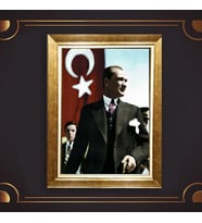 Özel Seri Paspartulu Çerçeveli Atatürk Tablo l253 (Gold)