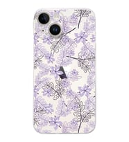 Apple iPhone 14 Uyumlu Kamera Korumalı Tıpalı Kapak Floral Lila Tasarımlı ŞeffafKılıf