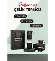 Kişiye Özel Paslanmaz Çelik Termos 3 Bardaklı Termos Seti Çanta Hediyeli 0,50 L İçecek Paslanmaz Çel