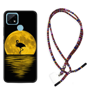 Realme C11 C21 C21Y C25Y C11 2021 Kılıf Boyun Asklı Rasta Silikon Ay ve Flamingo 1775