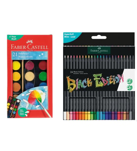 Faber Castell Hobi ve Boyama Seti Black Edition 24'lü Kuru Boya ve 21 Renk Büyük Sulu Boya