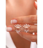 Rose Zirkon Taşlı Kral Tacı Tasarım Gümüş Küpe