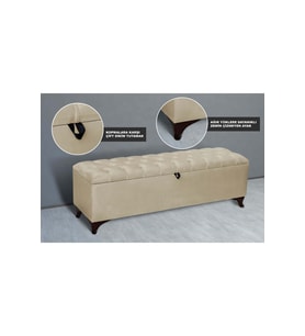 Vetra Chester Model Bej Sandıklı Puf - Kapitoneli Model 140cm Sandıklı Benc