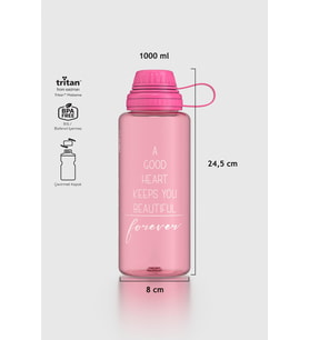 Renga Ege Yazı Desenli 1000 ml Tritan Matara 912141 Fuşya