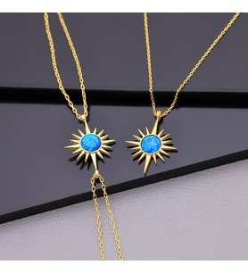 925 Ayar Gümüş Opal Taşlı Kutup Yıldızı Kolye Bileklik Set