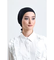 Siyah Arkadan Bağlamalı Tesettür Bone Penye Kumaş Düz Bone 1011_01