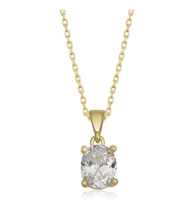 Gümüş Gold Oval Zirkon Taşlı Kadın Kolye