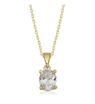 Gümüş Gold Oval Zirkon Taşlı Kadın Kolye