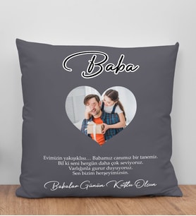 BK Gift Kişiye Özel Fotoğraflı Babalar Günü Tasarımlı Gri Kırlent Yastık-4, Babaya Hediye, Ev Dekorasyonu, Babalar Günü Hediyesi