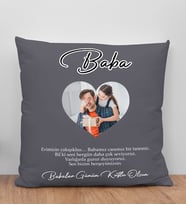 BK Gift Kişiye Özel Fotoğraflı Babalar Günü Tasarımlı Gri Kırlent Yastık-4, Babaya Hediye, Ev Dekorasyonu, Babalar Günü Hediyesi