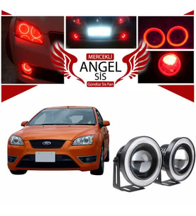 Ford Focus 2 Uyumlu, Universal Mercekli Led Angel Sis Farı, 76mm Kırmızı Renk