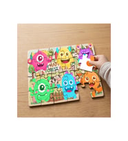 Mutlu Renkli Canavarlar Tasarımlı 24 Parça Ahşap Çocuk Puzzle