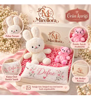 Mirellora Kişiye Özel Yastık Kılıflı Hediye Seti – Peluş Tavşan ve Pembe Ayıcık