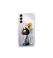 Samsung Galaxy A14 ile Uyumlu Splash Kedi Tasarımlı Şeffaf Silikon Kılıf