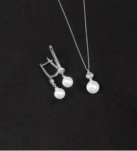 925 Ayar Gümüş İstiridye Küre İnci Set (Rodyum)