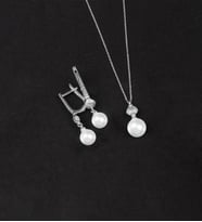 925 Ayar Gümüş İstiridye Küre İnci Set (Rodyum)