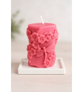 Çiçek Desenli El Yapımı Dekoratif Mum - Pastel Renkler (Pembe)