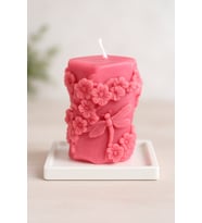Çiçek Desenli El Yapımı Dekoratif Mum - Pastel Renkler (Pembe)
