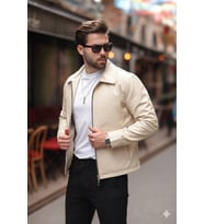 Basic Oversize Deri Ceket - Çift Fermuarlı İkonik Tasarım (Krem)