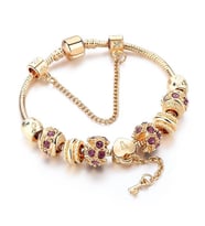 Pandora Model Kilitli Kalp Figürlü Taşlı Charm 20cm Bayan Bileklik-Gold (Karışık)