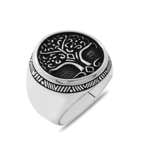 Oval Tasarım Soyağacı Temalı 925 Ayar Gümüş Erkek Yüzük