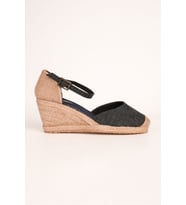 Gerçek Elişi Hasırlı Keten Espadril Dolgu Topuk Handmade (Mavi)