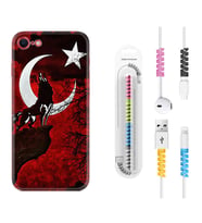 Apple iPhone 5 6 7 8 Plus Se XR Kılıf Kablo Koruma Spiral Silikon Wolf and Moon 2 1381