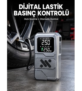 12.000 mAh Akü Takviye Destekli LED Işıklı Araç Kompresörü