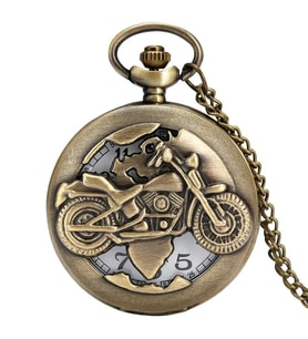Köstekli Motosiklet Temalı Cep Zincirli Cep saati SL7647 (Bronz)