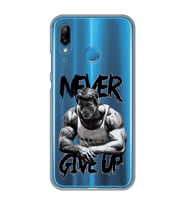 Huawei P20 Lite Uyumlu Arnold Fitness Never Give Up Desenli Şeffaf Telefon Kılıfı