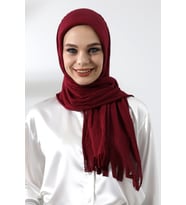 Bordo Tesettür Hazır Pratik Fitilli Pamuklu Şal