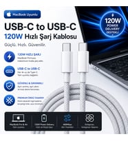 Apple MacBook Uyumlu120W USB-C to USB-C Hızlı Şarj ve Veri Aktarım Kablosu – Hasır Örgülü Dayanıklı Tasarım – 2 Metre