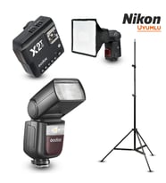 Godox V860III-N Nikon Flaş Full Set (Tepe Flaş + Tetikleyici + Tripod + Softbox)