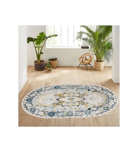 Eliana Home Baskılı, Yıkanabilir Kaymaz Taban Oval Halı LNA7181 100x150 cm (Bej)