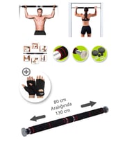 Tam Süngerli Kapı Barfiksi + Fitness Eldiveni - 80-130 cm Barfiks - Kapı Koridor Barı Kapı Barı (Siyah)