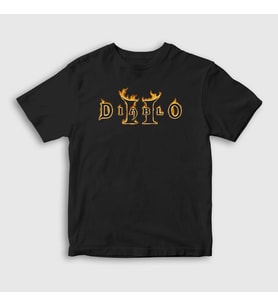 Presmono Unisex Çocuk Siyah Logo Oyun Diablo ii T-Shirt 323749tt