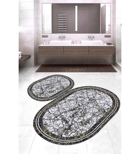 Dijital Baskılı Kaymaz Taban Yıkanabilir Oval 2'li Klozet Takımı Banyo Paspası NOKZ-HY-1253 (Gri)