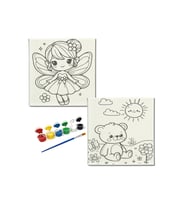 Okul Etkinliği-2'li Tuval Boyama Seti. 20x20 Cm Uv Baskı 6 Akrilik Boya 1 Fırça-model-178