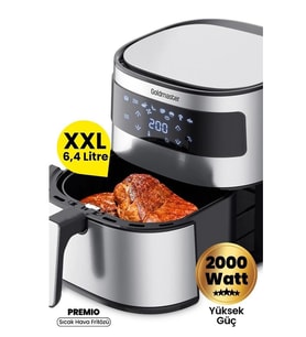 GOLDMASTER GM-7482 PREMİO 6,4 LİTRE XXL İNOX AİRFRY YAĞSIZ SICAK HAVA FRİTÖZÜ (Metal)