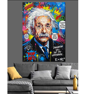 Renkli Albert Einstein Portresi Dekoratif Kanvas - Mdf Ahşap Tablo