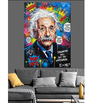 Renkli Albert Einstein Portresi Dekoratif Kanvas - Mdf Ahşap Tablo